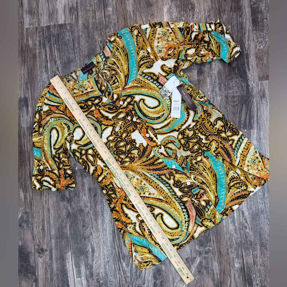 Dana Buchman Women’s Size XL Gold and Blue Paisley Button Top NWT - Picture 6 of 9